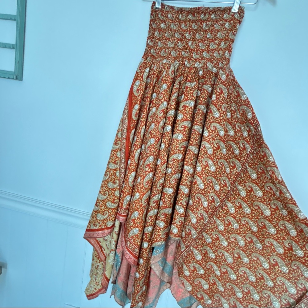 Women’s Asymmetrical Patchwork Strapless Boho Dre… - image 9